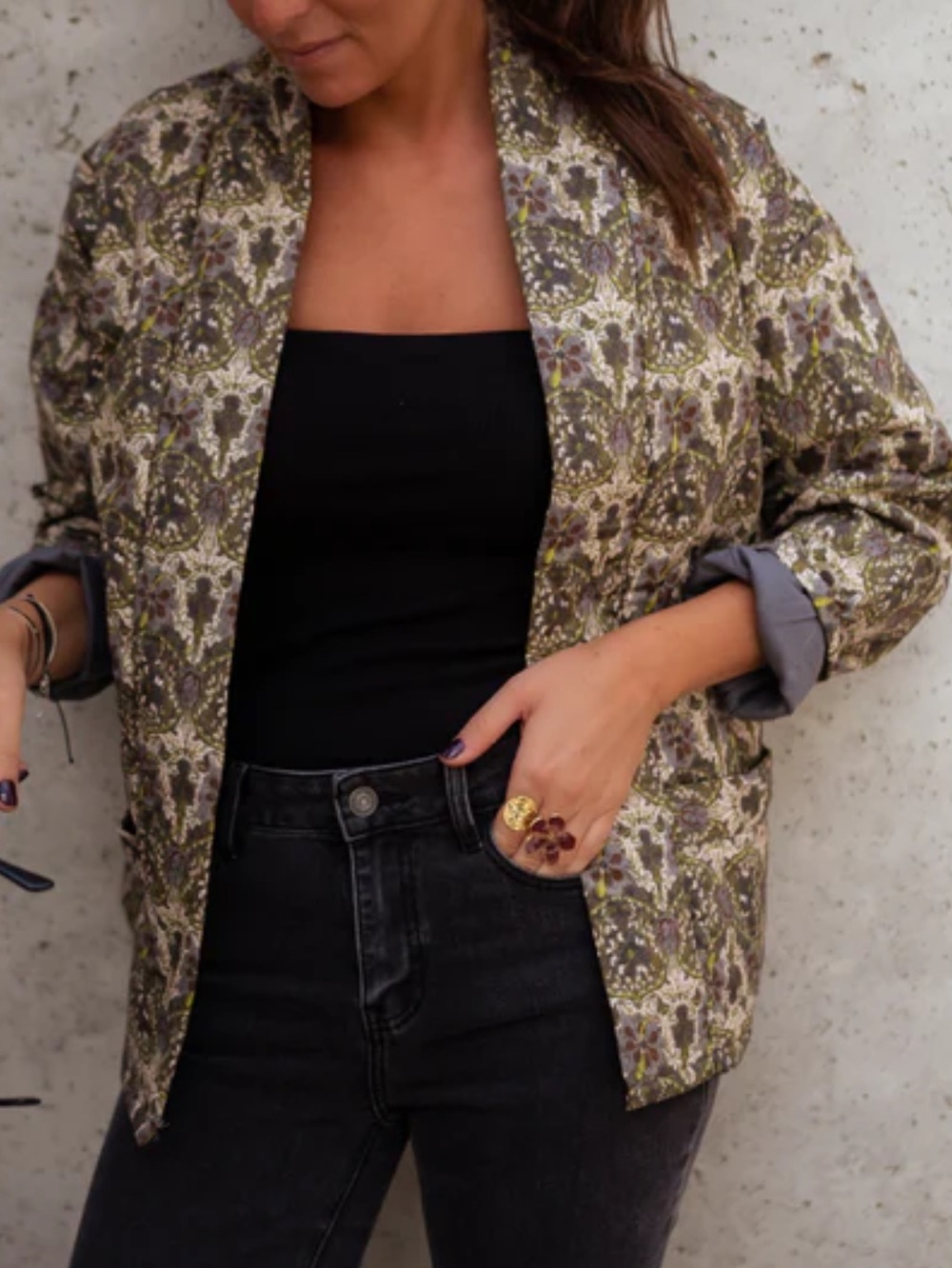 Easy Clothes Khaki Gloria Jacket Quilted Open-Front Blazer S NWT